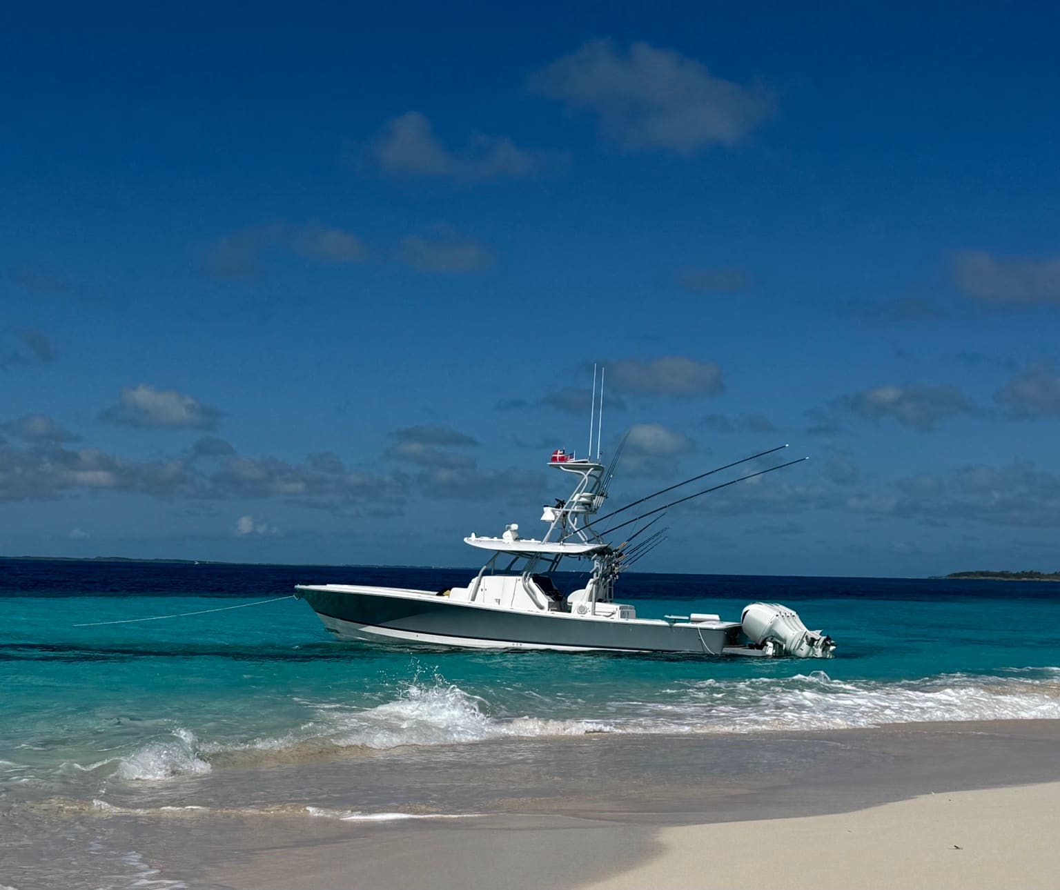A Southern Hook center console fishing boat on clear, sunny water off Hilton Head